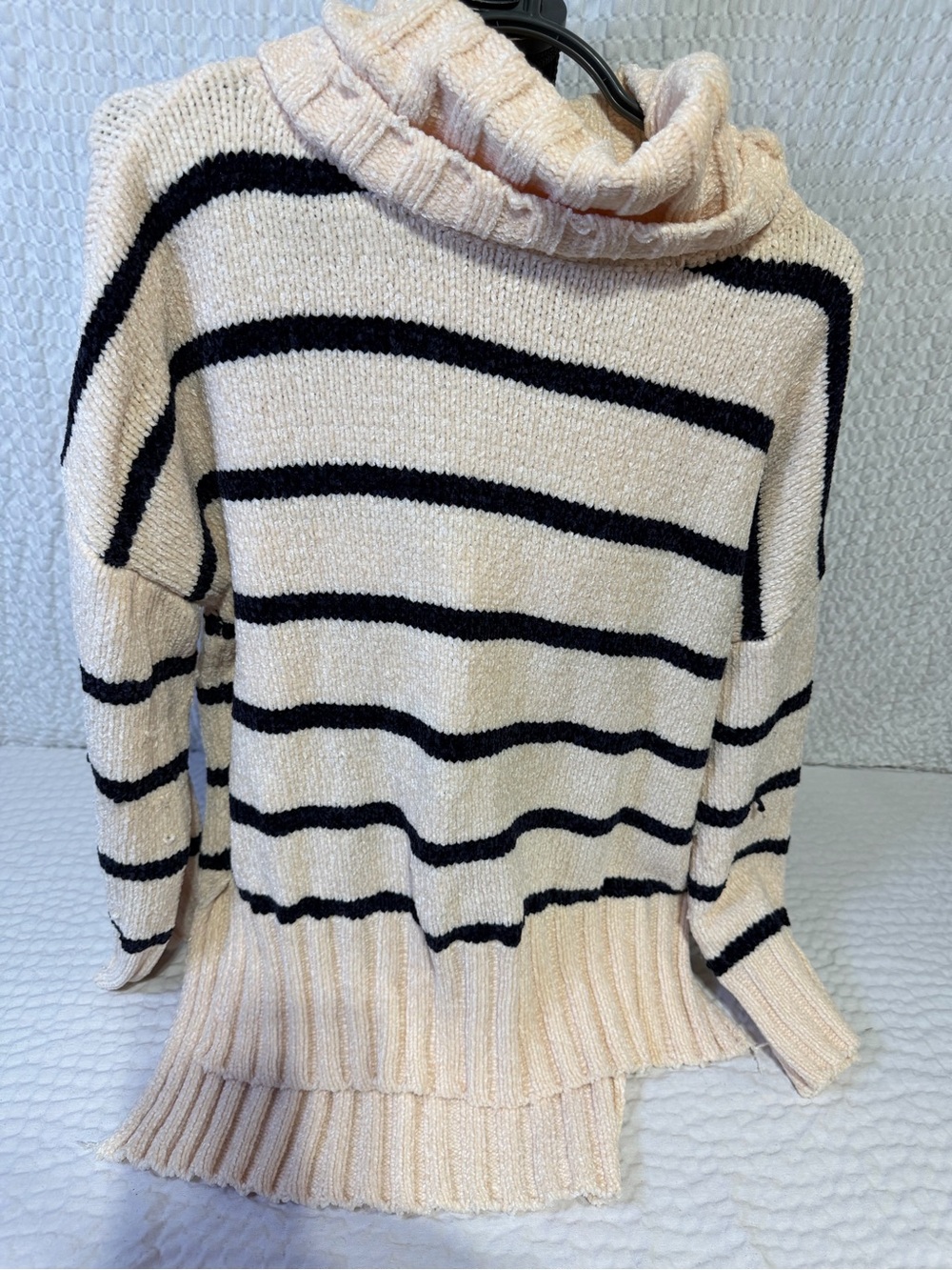 POL Cream and Black Striped Cowl Neck Sweater
